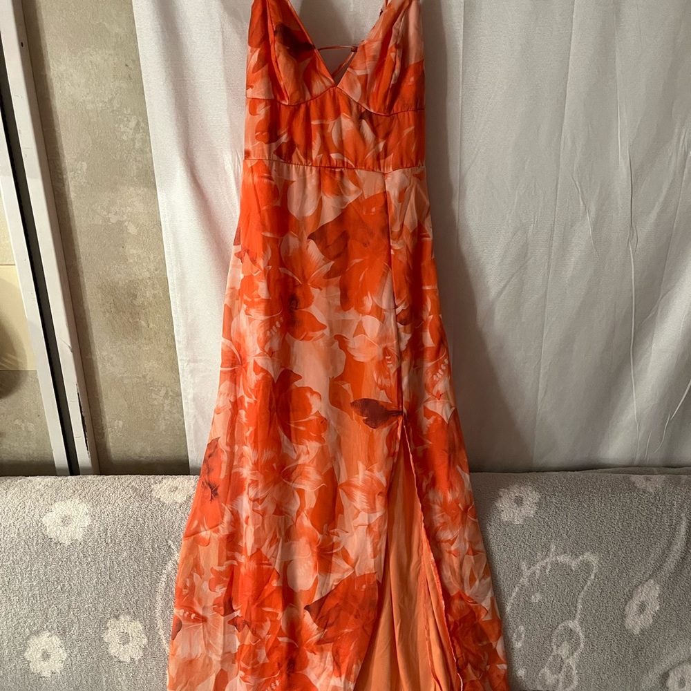 Vibrant Orange Floral Maxi Dress
